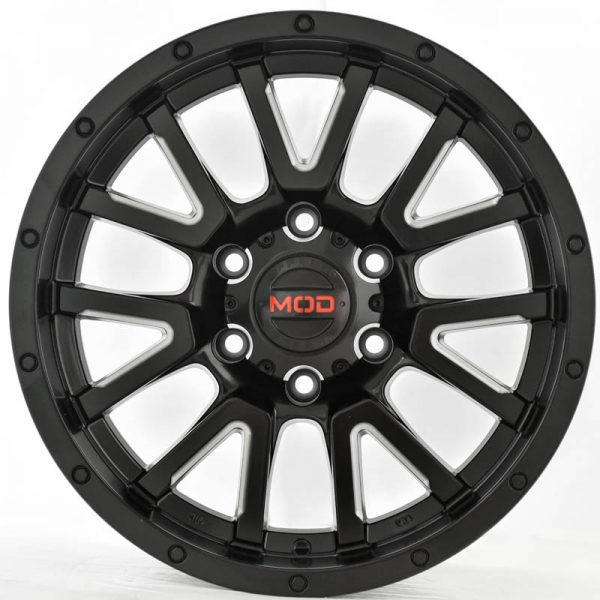 Pickup Truck SUV Wheels Mags Magwheels Rims AWC MOD RANCHO BLACK LIP BLACK FACE BLACK BASE SILVER MILLED SPOKE 17×9 6×139.7 (2)