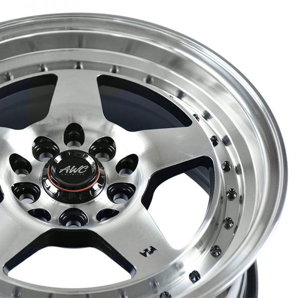 Sedan AUV MPV Wheels Mags Magwheels Rims AWC MOD HOWLER 5106 MACHINE LIP MACHINE FACE BLACK BASE 15X7 5X100 5X114.3 (4)