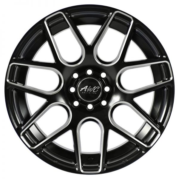 Sedan Hatchback Wheels Mags Magwheels Rims AWC MOD GUARDIAN 181 BLACK LIP BLACK FACE BLACK BASE SILVER MILLED SPOKE 17X7.5 4X100 4X114.3 (2)