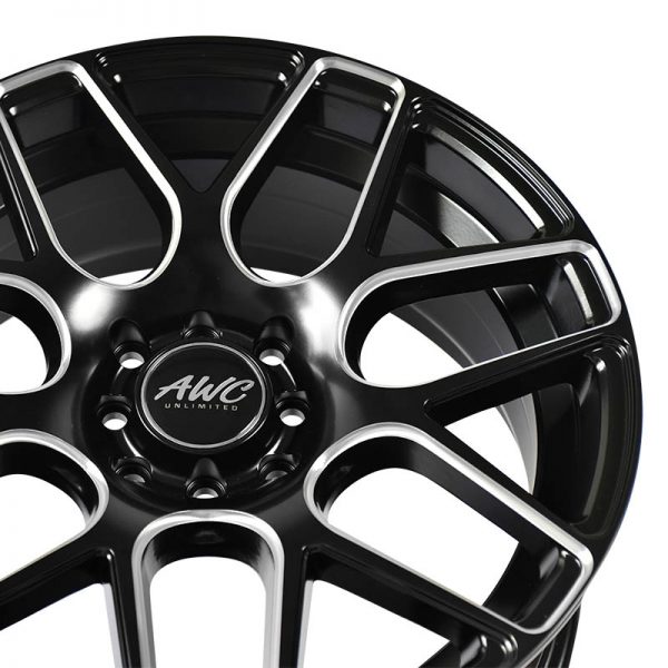 Sedan Hatchback Wheels Mags Magwheels Rims AWC MOD GUARDIAN 181 BLACK LIP BLACK FACE BLACK BASE SILVER MILLED SPOKE 17X7.5 4X100 4X114.3 (4)