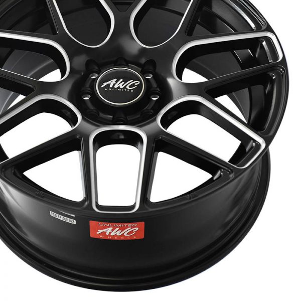 Sedan Hatchback Wheels Mags Magwheels Rims AWC MOD GUARDIAN 181 BLACK LIP BLACK FACE BLACK BASE SILVER MILLED SPOKE 17X7.5 4X100 4X114.3 (5)