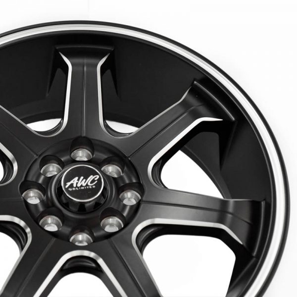 Sedan Hatchback Wheels Mags Magwheels Rims AWC MOD LOCKOUT MACHINE LIP BLACK FACE BLACK BASE SILVER MILLED SPOKE 17×7 4×100 4×114.3 (3)