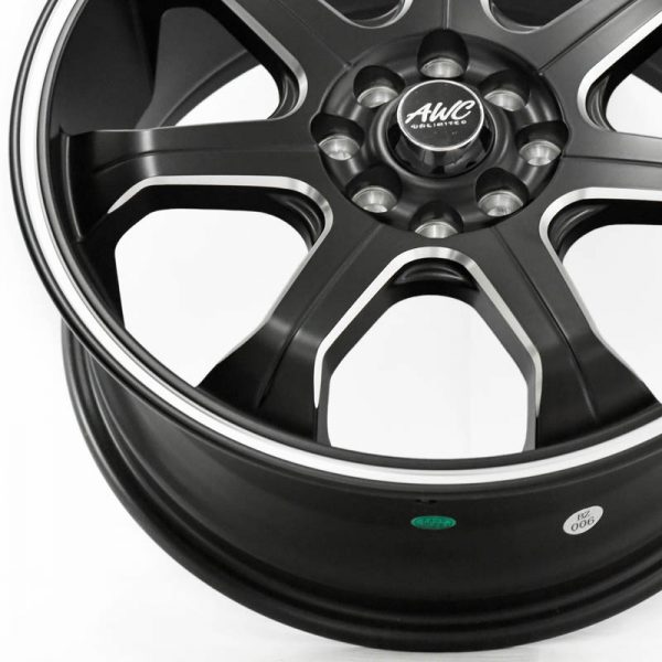 Sedan Hatchback Wheels Mags Magwheels Rims AWC MOD LOCKOUT MACHINE LIP BLACK FACE BLACK BASE SILVER MILLED SPOKE 17×7 4×100 4×114.3 (5)