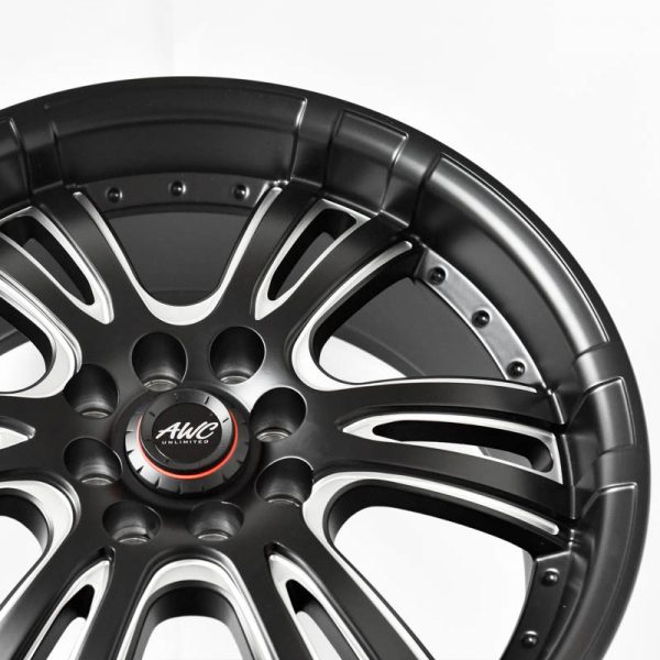 Sedan Hatchback Wheels Mags Magwheels Rims AWC MOD PRESTIGE MACHINE LIP BLACK FACE BLACK BASE SILVER MILLED SPOKE 17×7.5 4×100 4×114.3 (4)