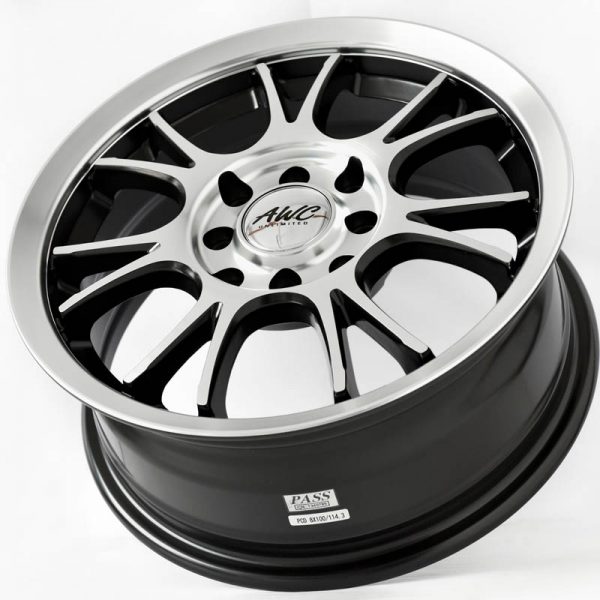 Sedan Yaris and Avanza Wheels Mags Magwheels Rims AWC MOD KOMPAK MACHINE LIP MACHINE FACE BLACK BASE 14×6 4×100 4×114.3 (3)